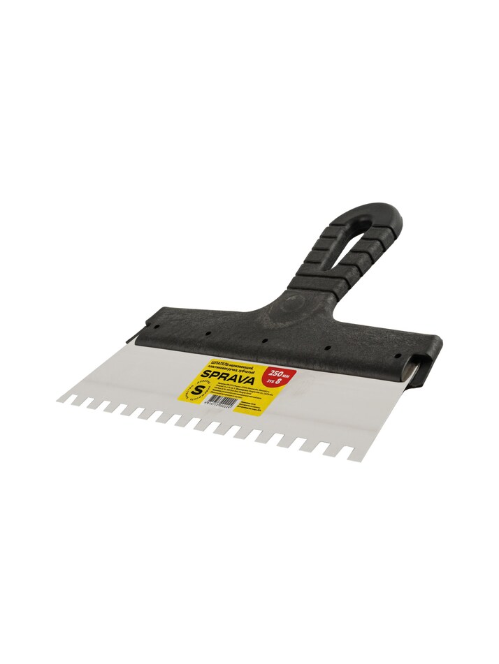 Шпатель фасадный, нержавеющая сталь 0,5мм, пластиковая ручка, ЗУБЧАТЫЙ, 250мм зуб 8мм