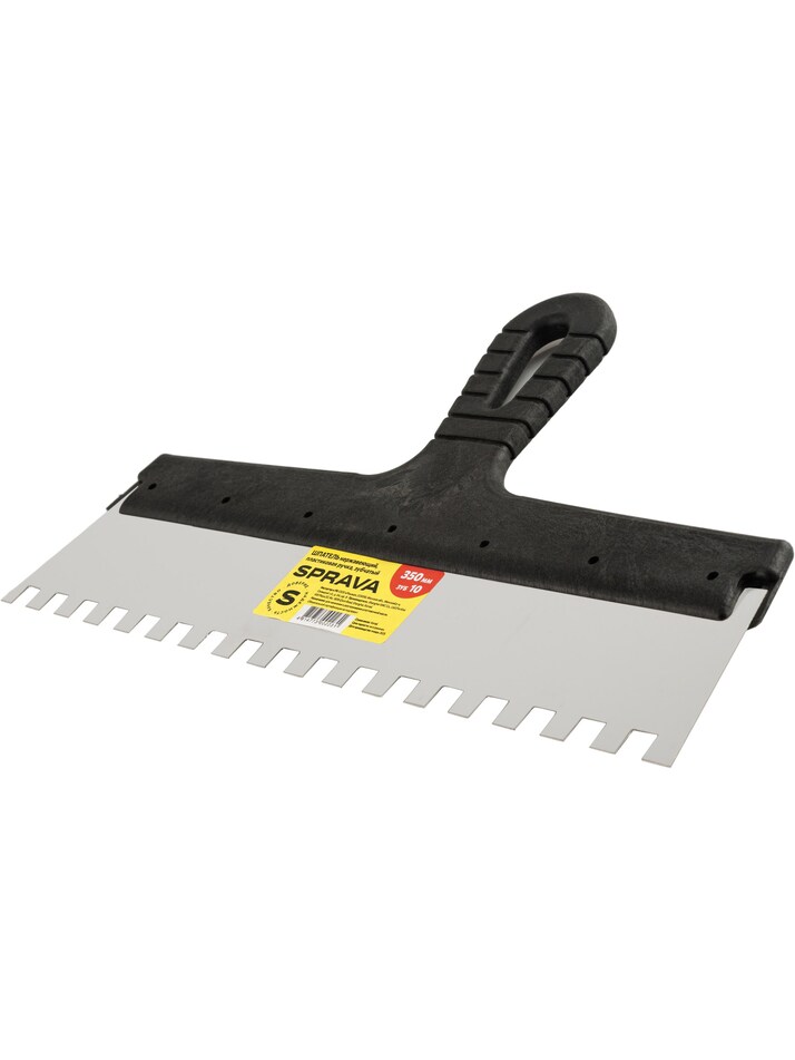 Шпатель фасадный, нержавеющая сталь 0,5мм, пластиковая ручка, ЗУБЧАТЫЙ, 350мм зуб 10мм
